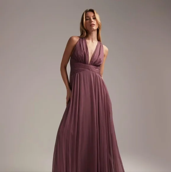 ASOS DESIGN Bridesmaid Ruched V-neck Bodice Maxi Dress, Size 8. - Picture 1 of 4